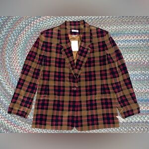 100% Silk Talbots Blazer Brown, Red and Black Plaid, Size 16